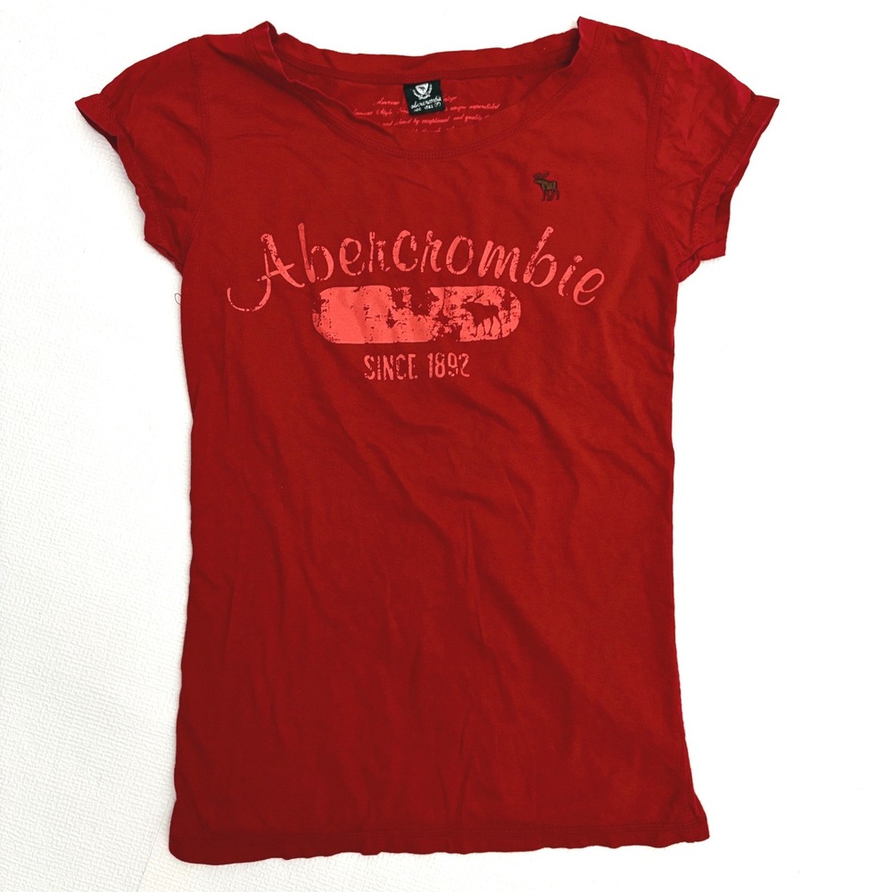 Abercrombie Tee Distressed Logo Graphic Slim Fit Small Red y2k baby tee